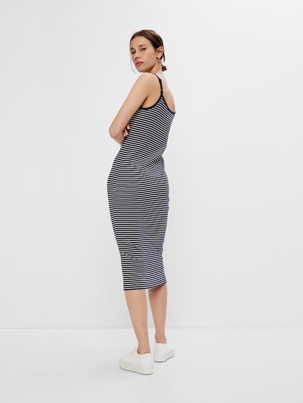 Gap Modern Camo Midi Dress in Navy & White Women’s Size Small Built-in Bra